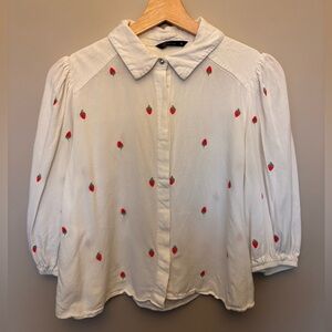 White Blouse with Strawberries Embroidery